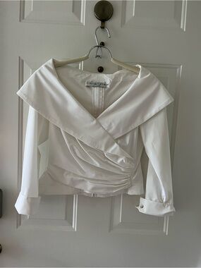 Lillie Rubin Cream Off-Shoulder Draped Wrap Blouse